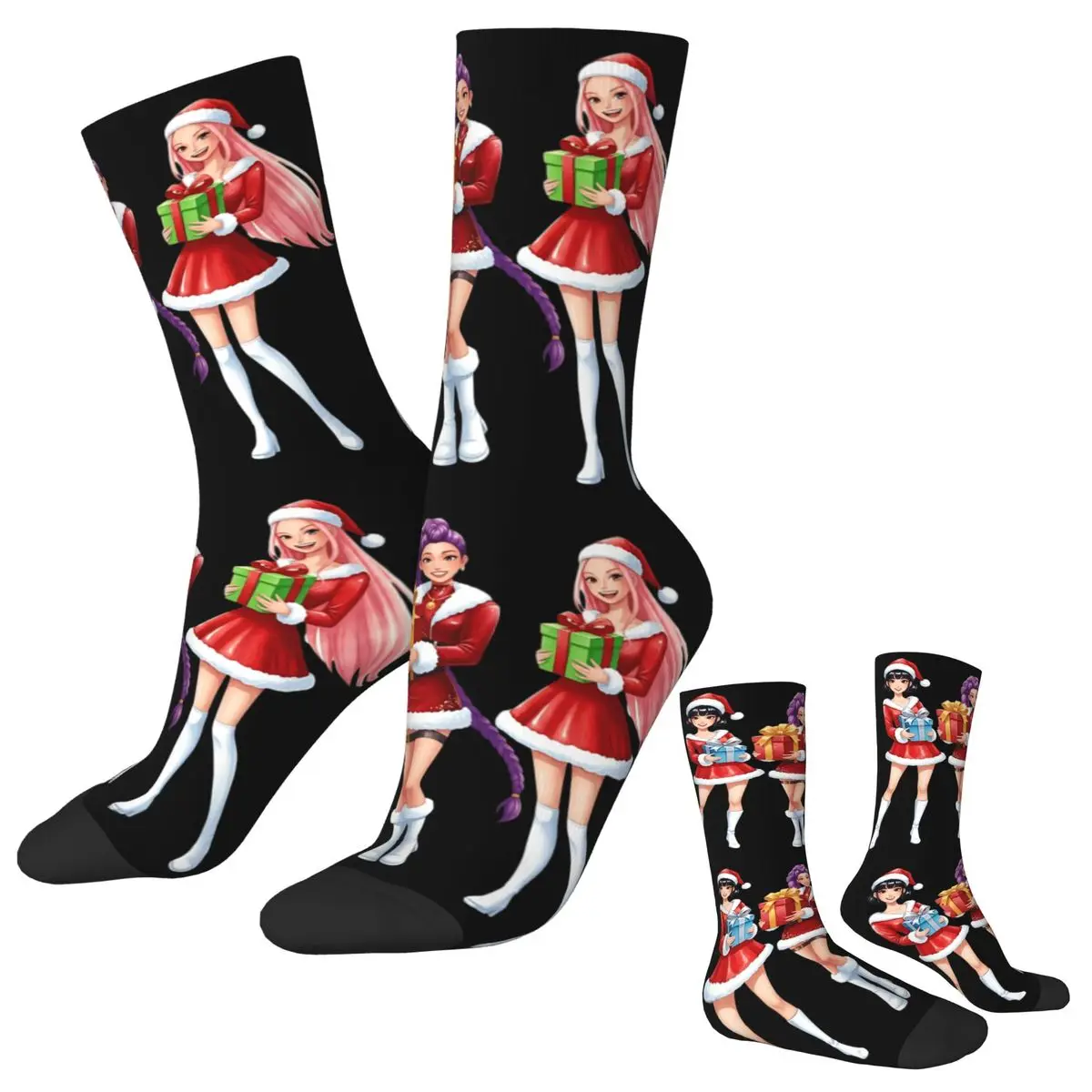 

Рождественские носки Huntrix для девочек, чулки в стиле ретро, зимние нескользящие носки унисекс, дышащие носки для бега на заказ