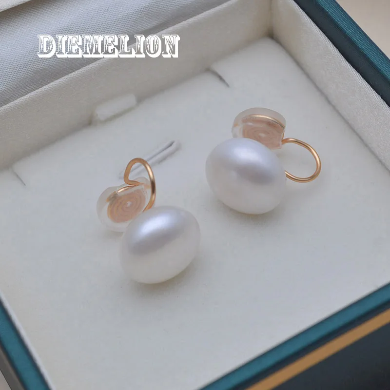 Big Size 14mm Freshwater Pearl Stud Clip on Earrings No Pierced Fashion Gold Color Mosquito Coil Ear Clip for Women Jewelry