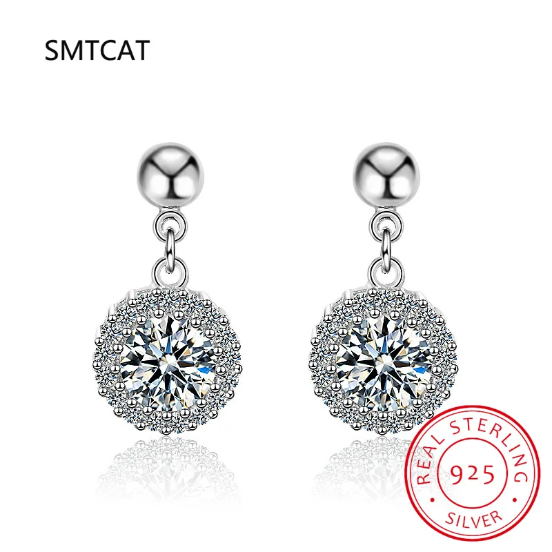 

Женские серьги-гвоздики с муассанитом и бриллиантами, круглые серьги с ореолом из стерлингового серебра 925 пробы, роскошные свадебные изящные ювелирные изделия, букле d'oreille