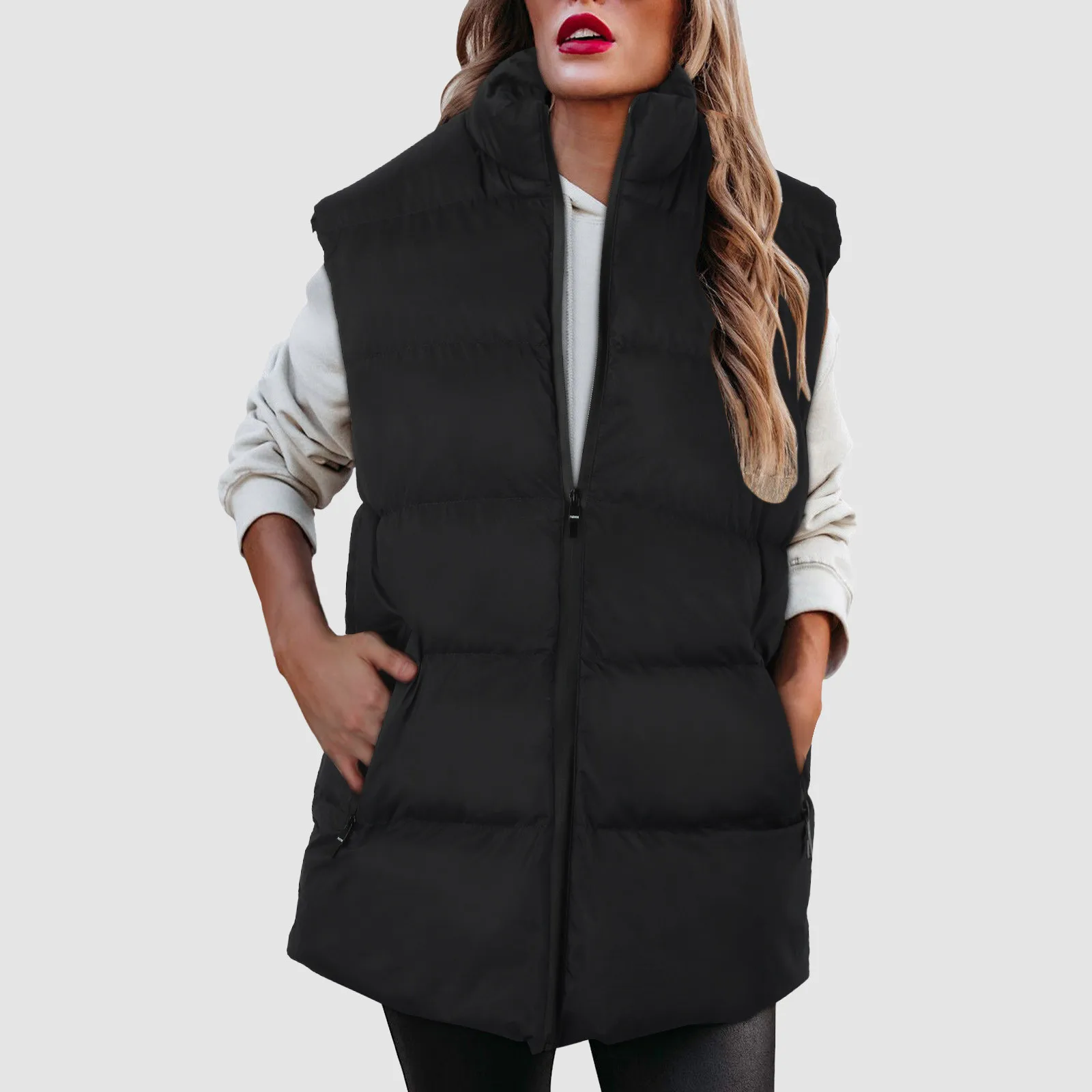 Women Cotton Padded Vest Fashion Casual Solid Zipper Sleeveless Down Coat 2024 Autumn And Winter Puffer Jackets Waistcoat 2024