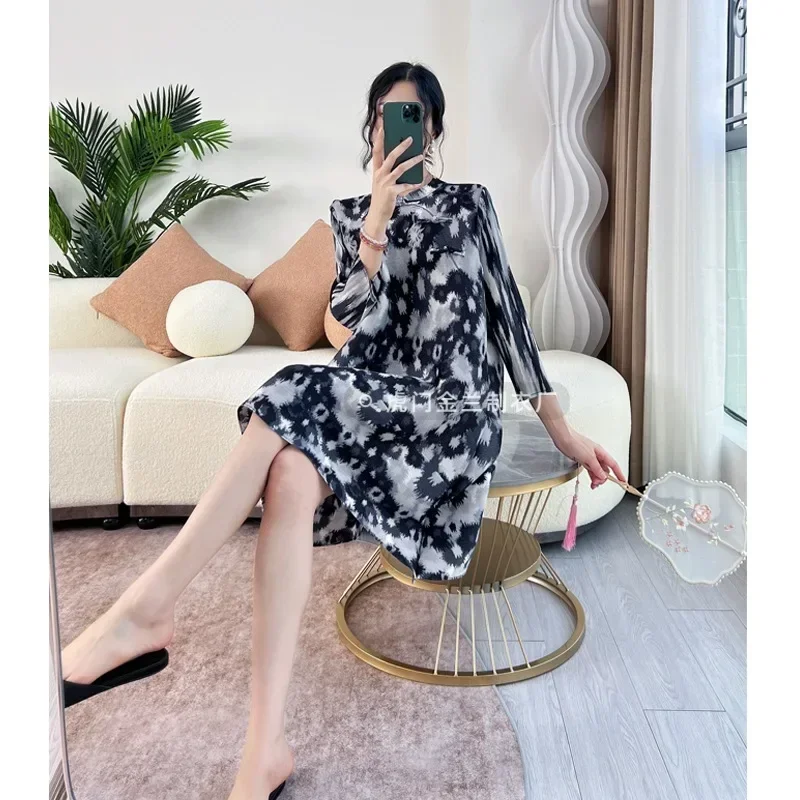 

Платье миаке женское Плиссированное, нежный Чонсам с тарелками на пуговицах, свободное французское темпераментное весеннее платье для пожилых женщин