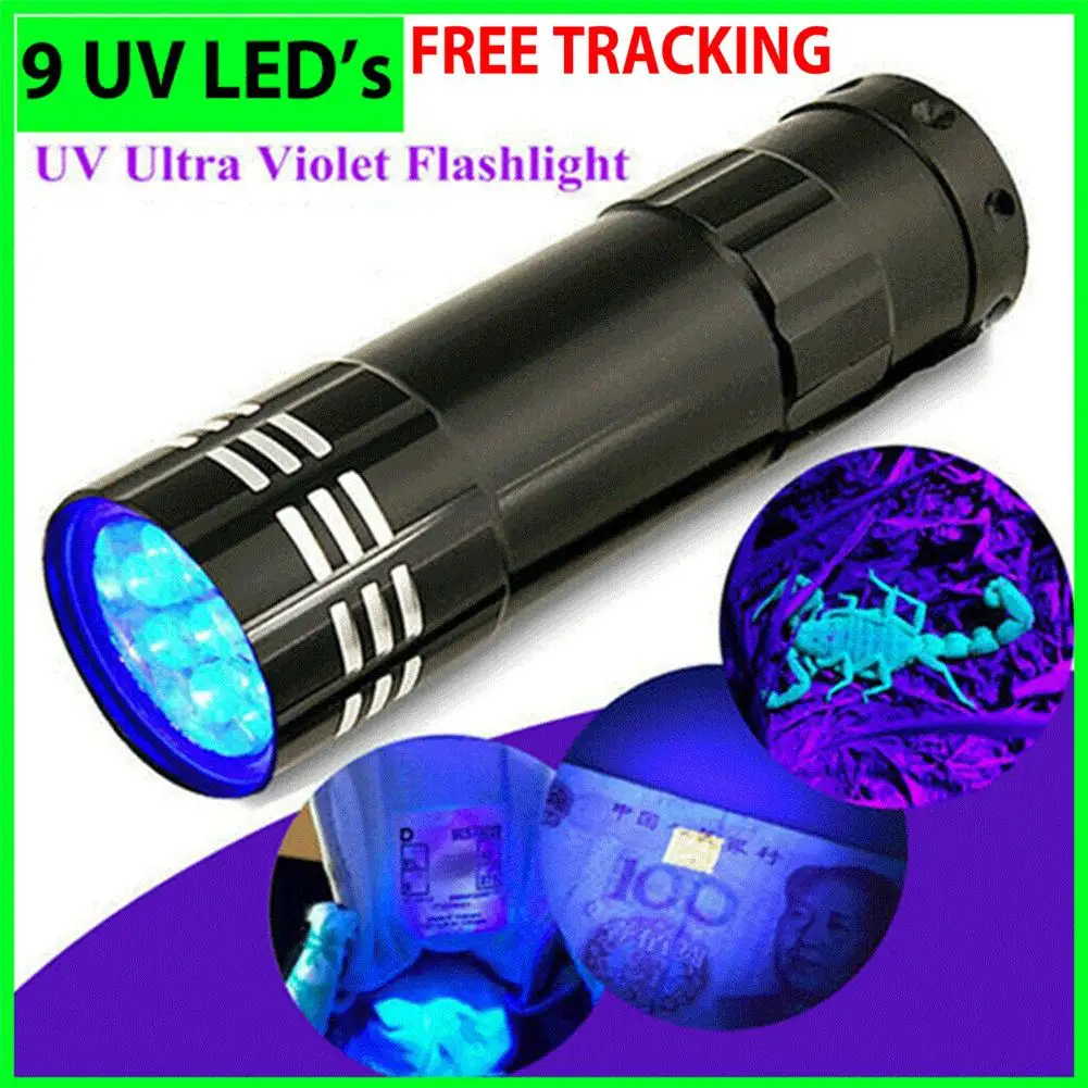 9 UV Led Ultraviolet Flashlight Multi-functional Mini Fluorescent Torch Lightweight Portable Outdoor Waterproof Emergency Lamp