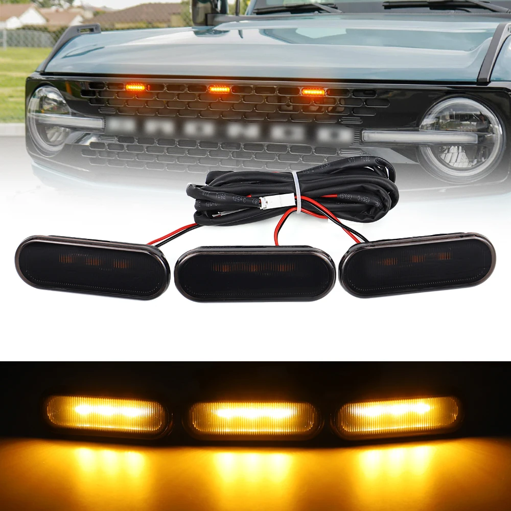 Luces de parrilla delantera para Ford Bronco 2021-2024, 2 puertas y 4 puertas, Badlands Wildtrak Everglades
