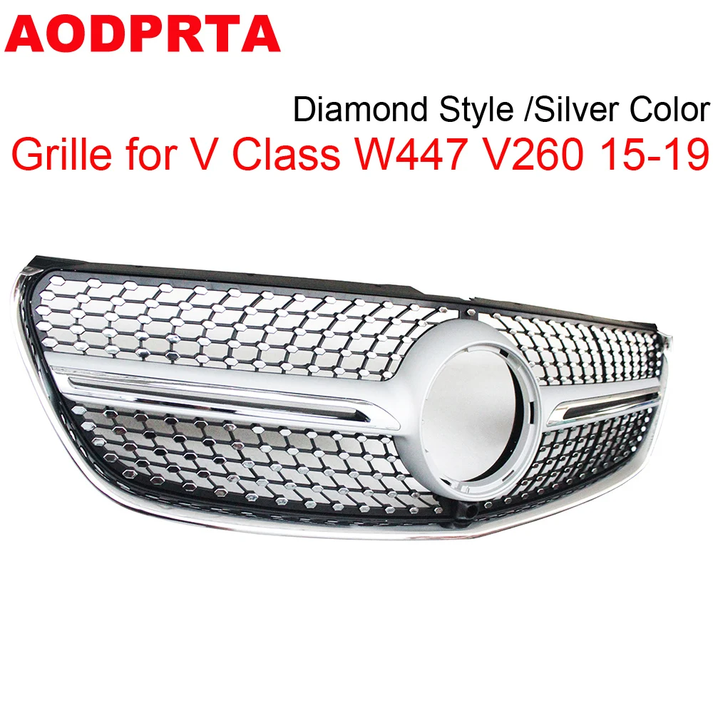 V260 V250 Grille ABS Front Bumper Mesh Hood Grill for Mercedes V Class W447 V220 2015-2019 Diamond Radiator Style Car Racing