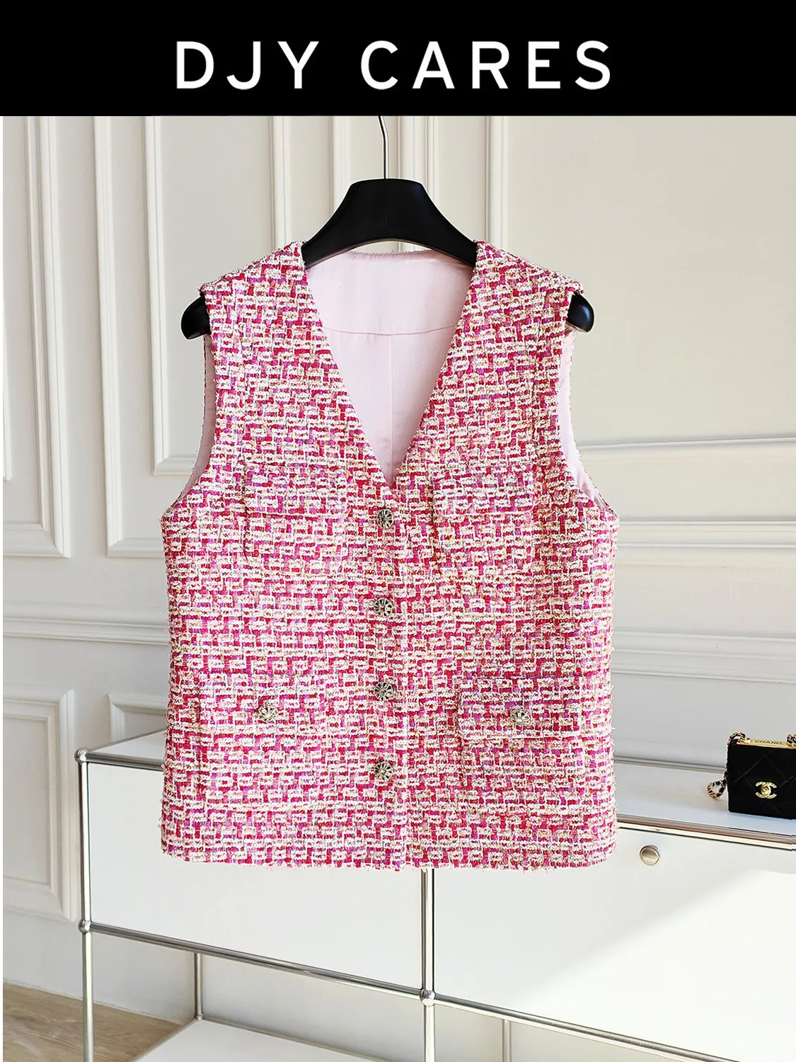 New Vintage red V-neck heavy-duty vest exquisite mid length top Custom size
