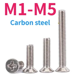 Tornillo de cabeza avellanada de acero al carbono niquelado, M1, M1.2, M1.4, M1.6, M1.7, M2, M2.5, M3, M3.5, M4, M5
