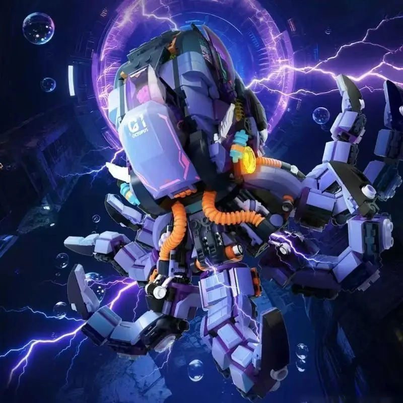 Idea Animal Mecha Abyssal Predator Building Block Robot Mech Model Octopus Steam Construction Brick Figures Toys Collection