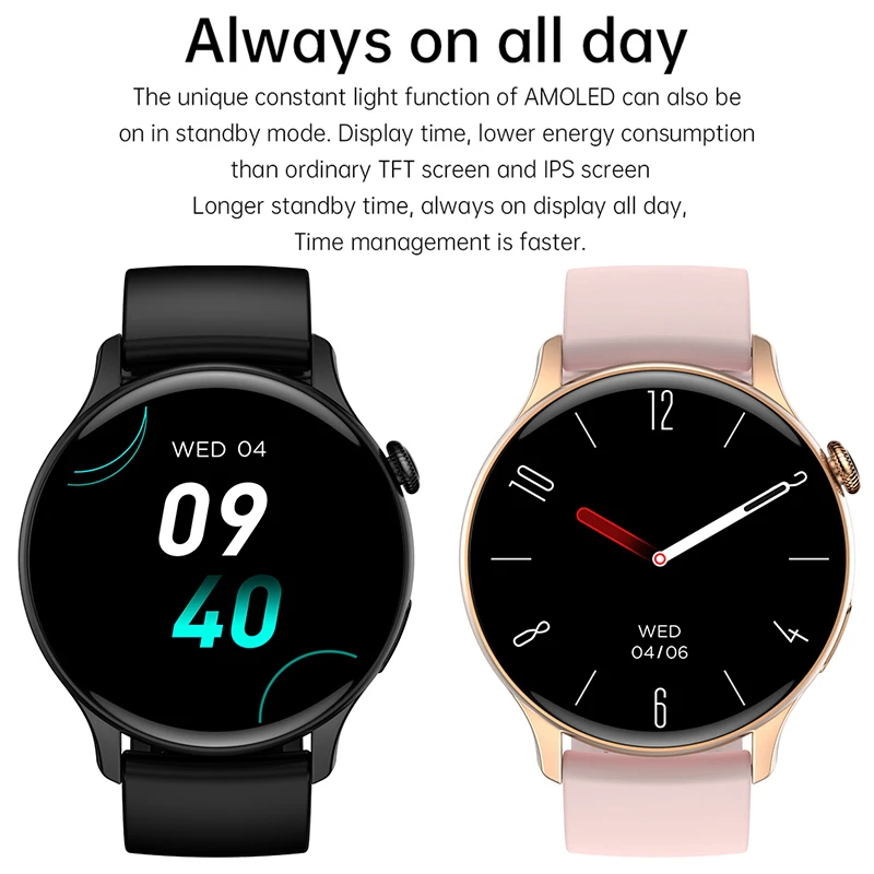 SACOSDING Smartwatch Women 466*466 AMOLED 1.43" HD Screen Always Display Time Bluetooth Call IP68 Waterproof Sports Smart Watch