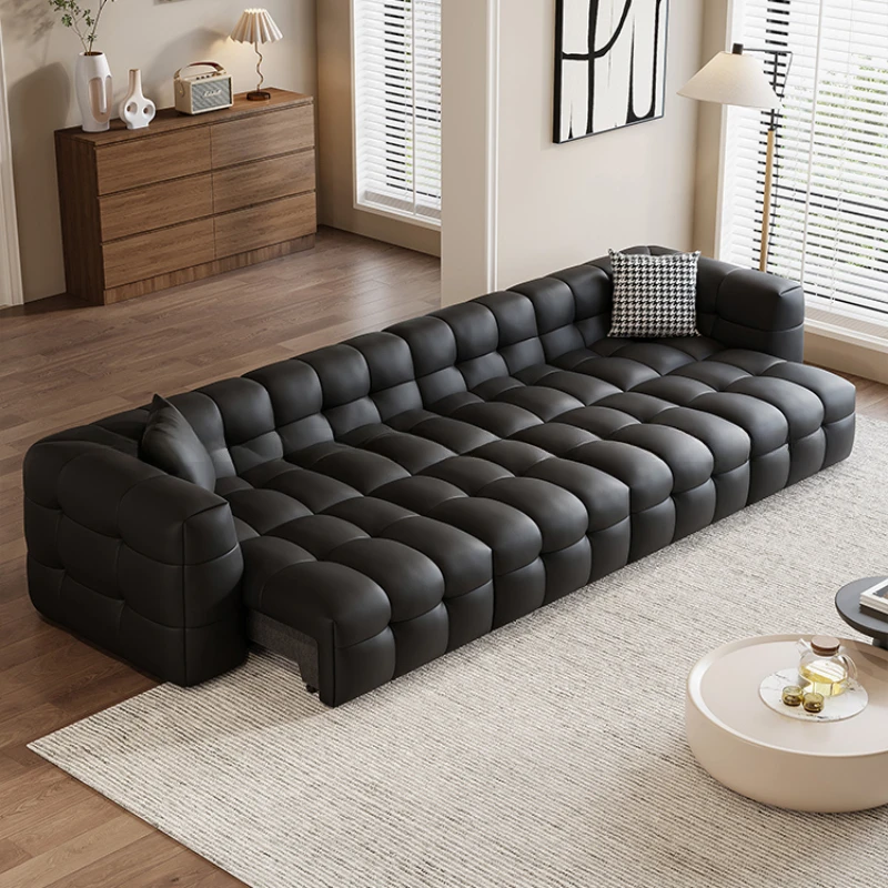 

Italian Leather Electric Sofa Small Apartment Function Retractable Sofa Bed Straight Row Divano Letto Living Room Furniture