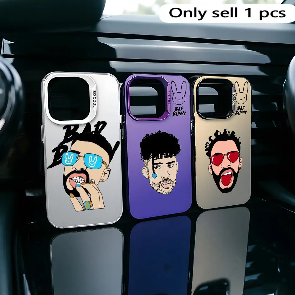 

B-Bad Bunny Style Phone Case TPU Metallic Phone Case for iPhone 17 16 15 14 13 12 11 Pro Max, Anti-Scratch Slim Cover