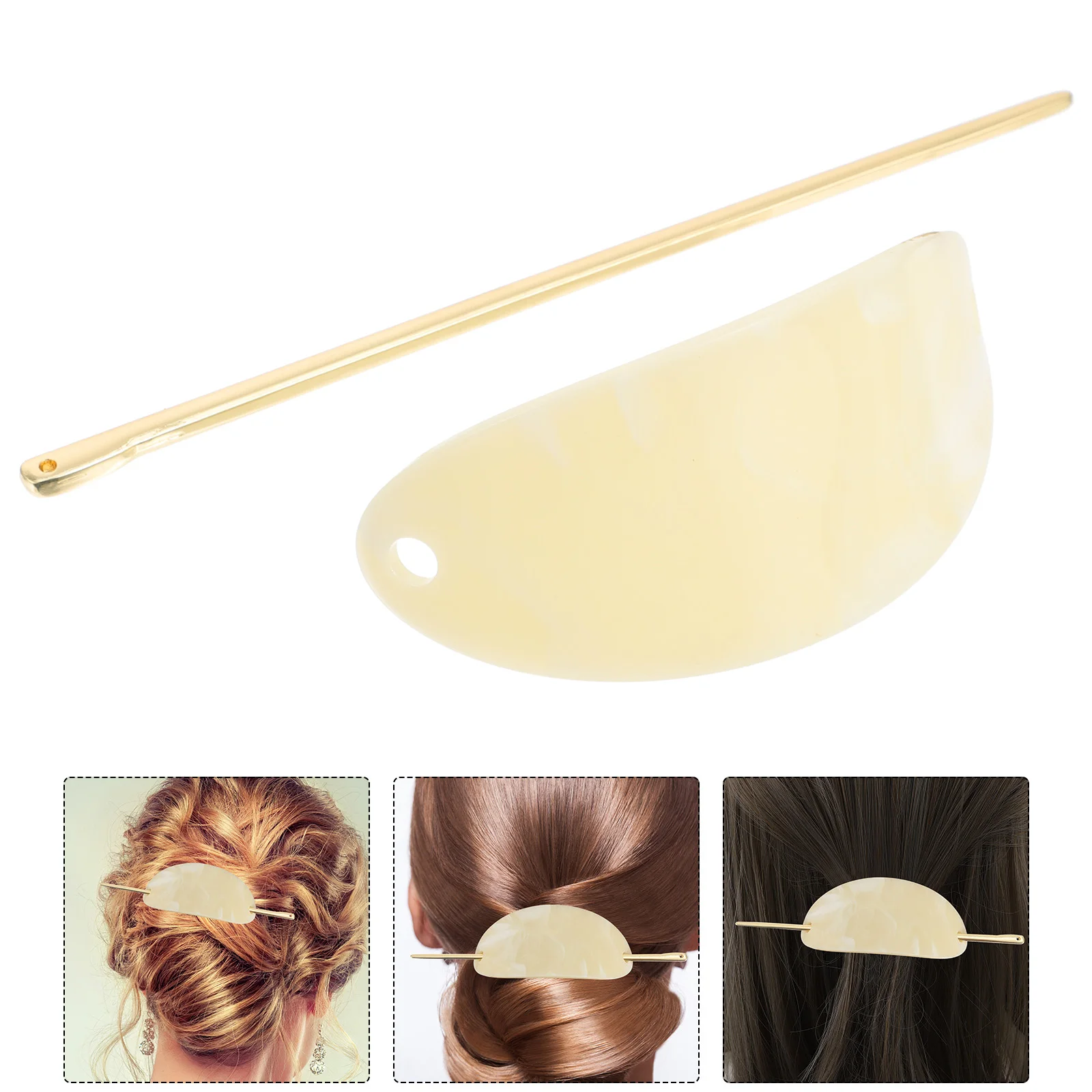 

2pcs Oval Hairpin Women Stylish Hair Stick Bun Ponytail Holder Beige Wedding Party Prom Night Out Durable Skin Friendly Simple