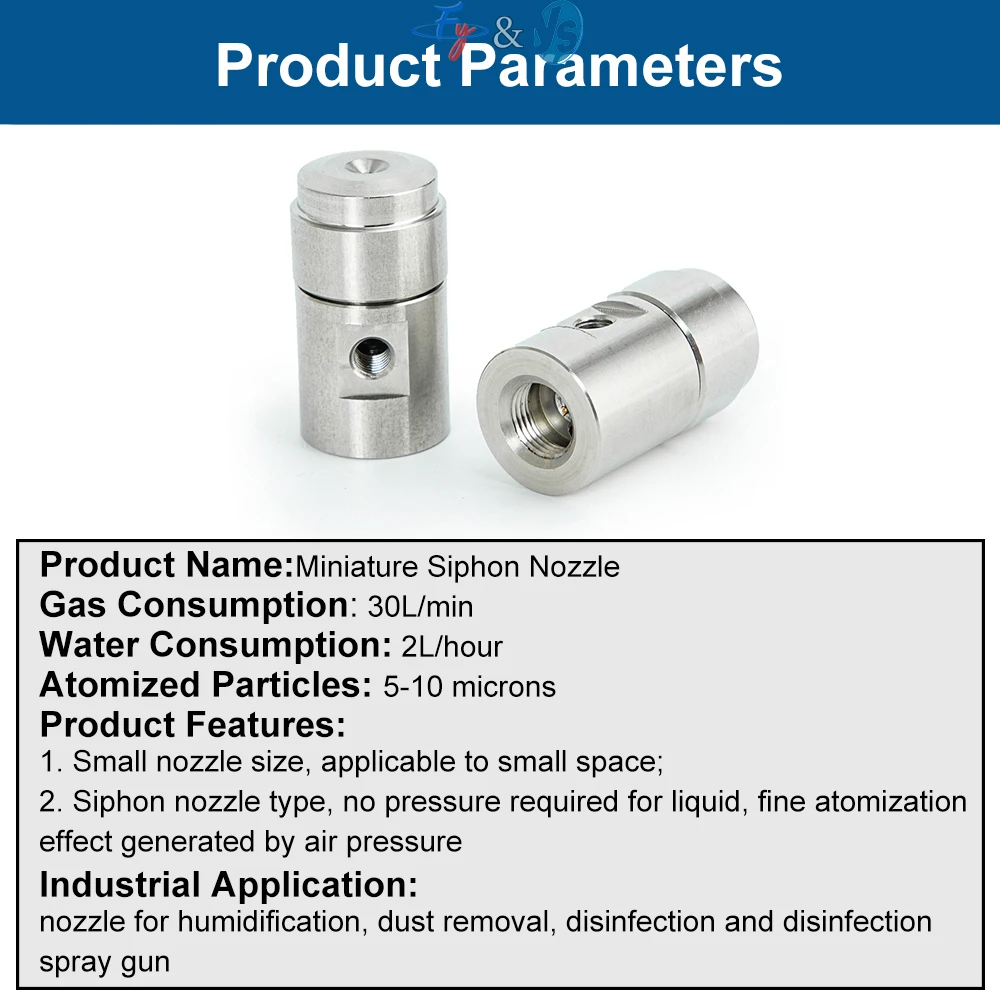 Miniature Syphon Round Air Atomizing Nozzle 304 Stainless Steel Low Pressure Mist Spray Nozzle for Humidification