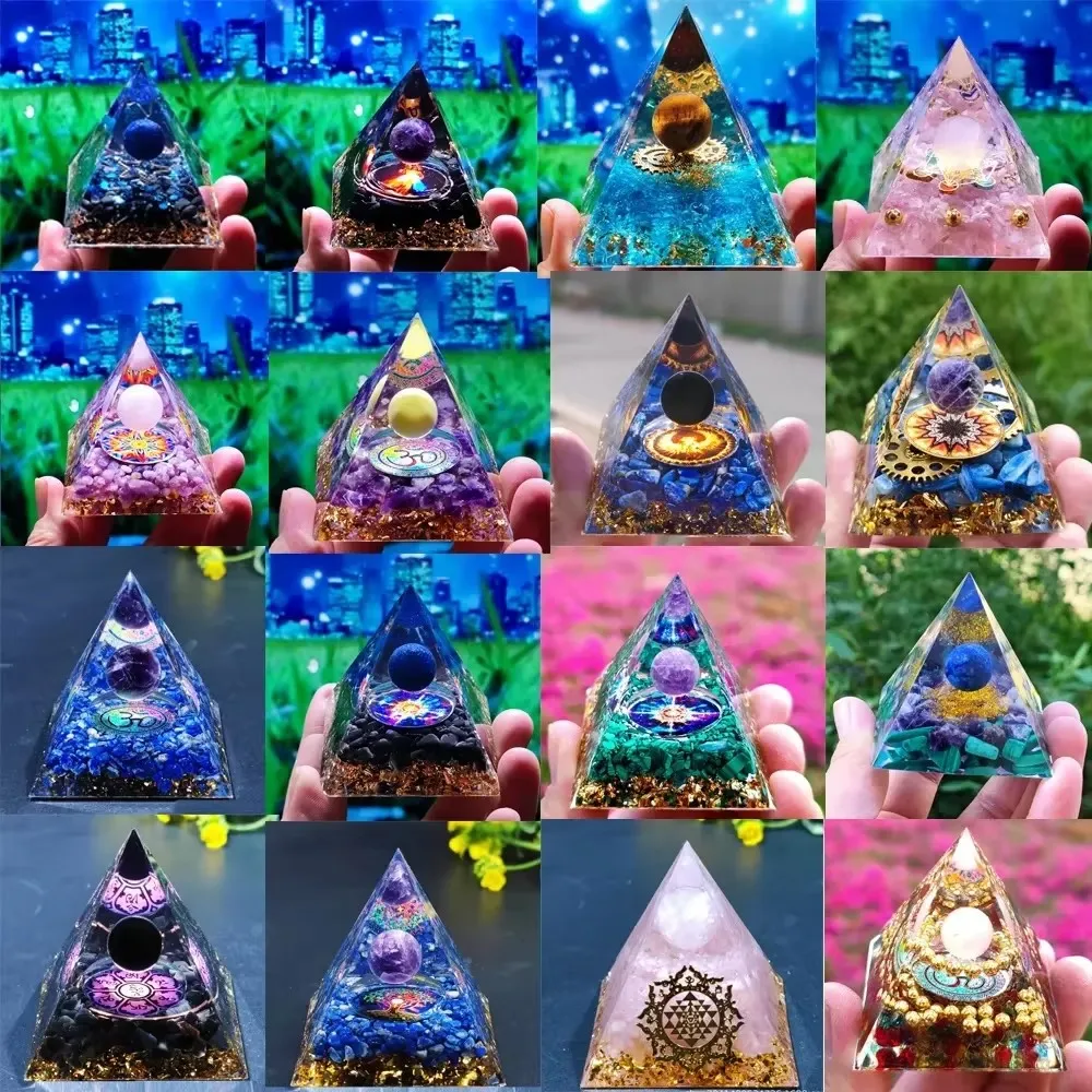 &Crystals Stone Orgone Pyramid Energy Generator Natural Amethyst Peridot Reiki Chakra Meditation Tool Room Decor Christmas Gifts