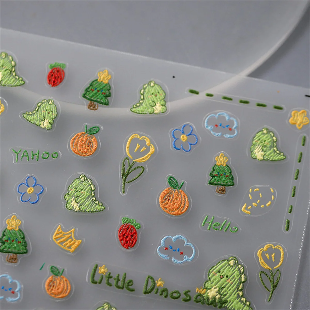 1pcs 5D Relief Janpanese Kawaii Dinosaur Nail Art Stickers Cartoon Green Dino Self Adhesive Transfer Nail Decorations Decals DIY