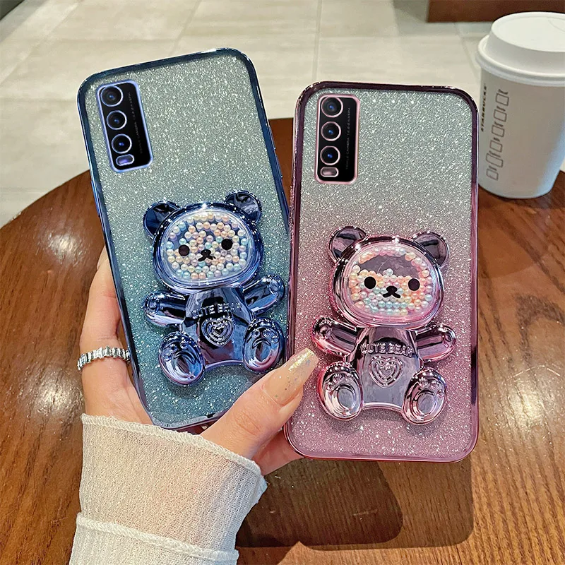 For Vivo Y20i Case Silicone Bling Electroplated TPU For VIVO Y20t  VIVO Y20s G V2027 V2032 V2038 V2129 Back Cover Bear Stand