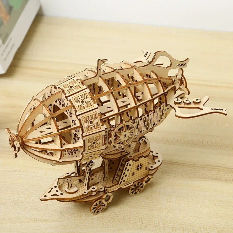 3D Wooden Puzzle Retro Airship Balloon Car Steam Model DIY Assembly Toys Kits for Kids Adults Decoration Jigsaw Gifts