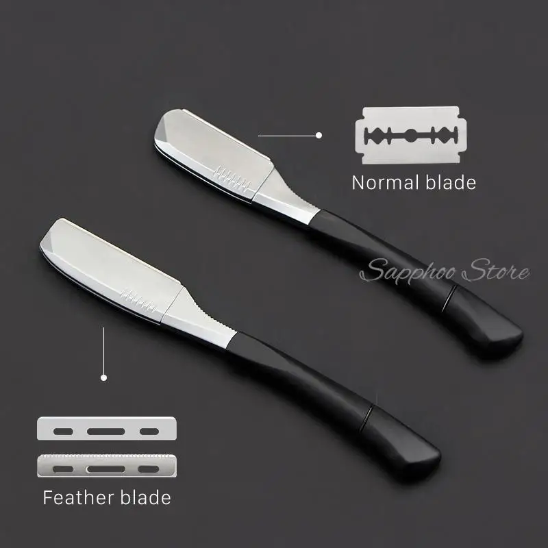 Men Silicone Handle Feather Non-foldable Razor Stainless Steel Barber Manual Shaving Razor Men's Feather Straight Handle Razor