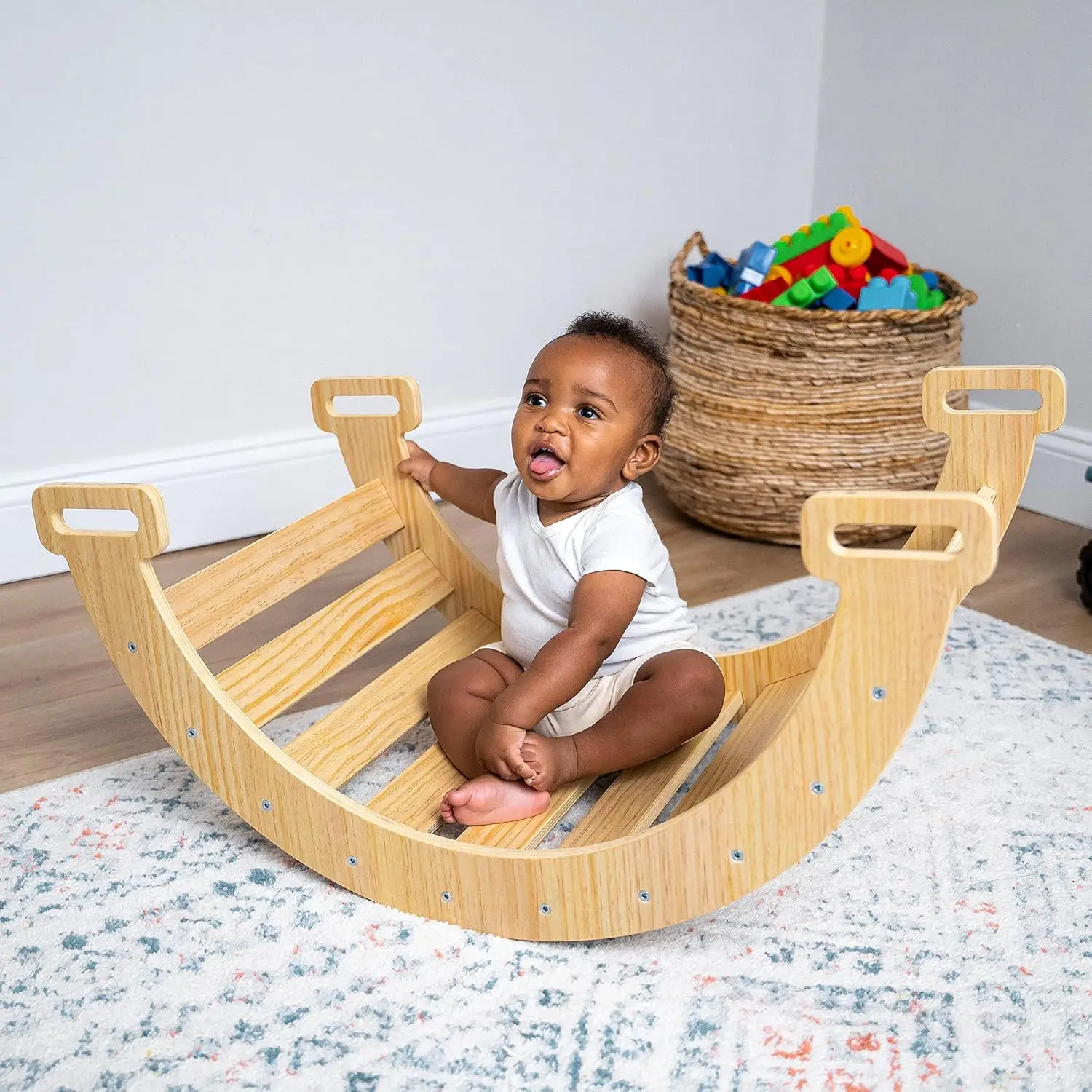 Ensemble d'escalade Montessori 5 en 1 en érable, salle de sport d'escalade pour bébé, échelle triangulaire pliable, rampe d'escalade, grimpeur d'arc, toboggan, Ro