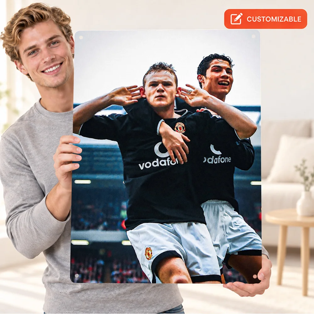 Wayne Rooney And Cristiano Ronaldo Football Players Aluminum Poster Customized Metal Sign Graphic Portrait Wall Art For Home Gym