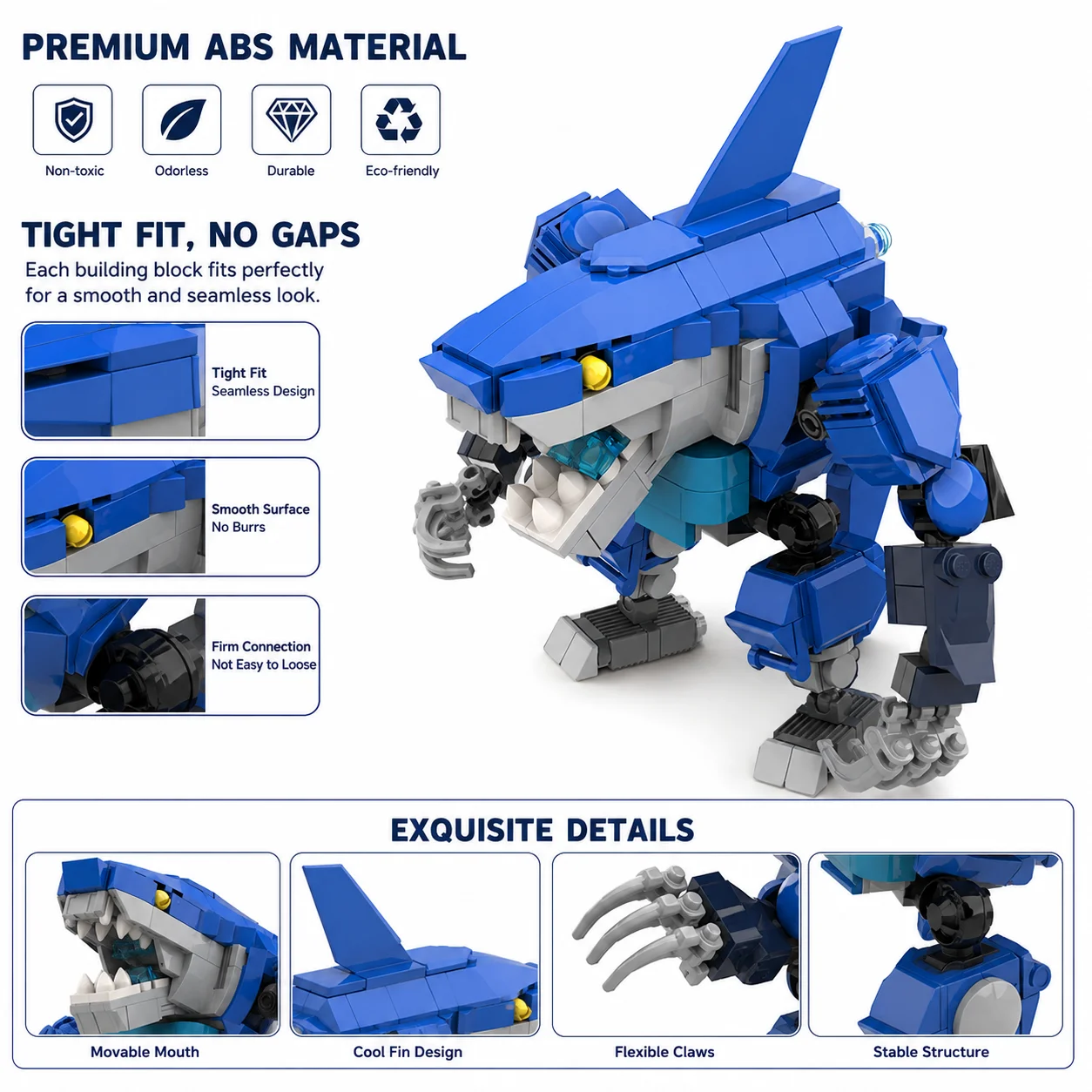 MOC Ocean Shark Mech Building Blocks Sea Predator Robot Figure Creative DIY Bricks Toy Desktop Ornament Birthday Gift for Teens