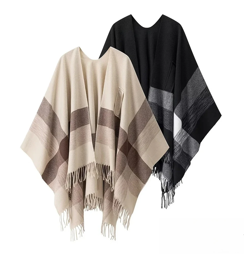 

KONDALA женская осенняя элегантная шикарная шаль в полоску с кисточками, свободная шаль 2025, новая весенняя модная домашняя одежда, простые повседневные женские накидки, топы