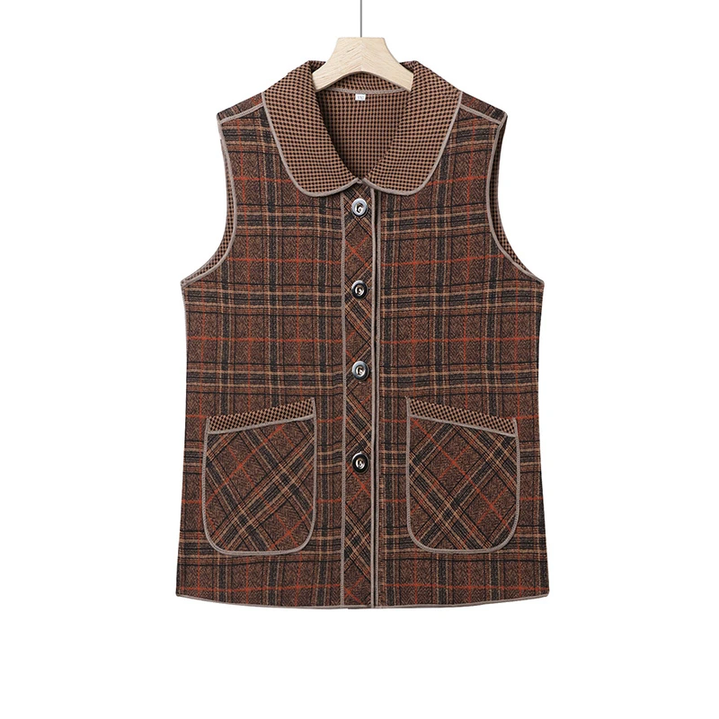 Middle Aged Mother Lattice Vest Outcoat Grandma's Outfit Thin Style Waistcoat Jacket Spring Female Sleeveless Top