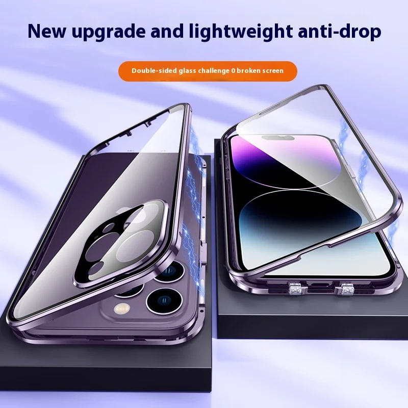 Magnetyczna metalowa ramka ze stopu aluminium Etui na iPhone'a 16 15 14 Pro Max Dwustronna przezroczysta osłona ochronna ze szkła hartowanego HD