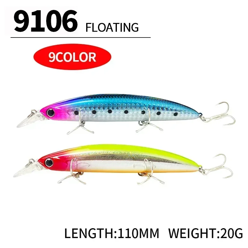 Señuelos de Pesca flotantes para pececillos, 110MM, 20g, mar, océano, playa, cebo duro Artificial, aparejos de Pesca para lubina, Lucio, perca, Pesca