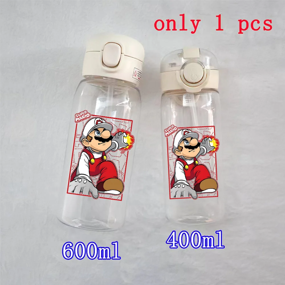 400ML/600ML Coffee Cup Super Mario Flash Plastic Cup Mario Bros with Straw Portable Travel Outdoor Fitness Sports Water Bottle