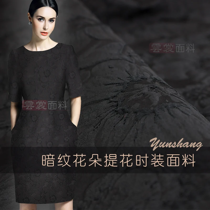 Yarn Dyed Brocade Jacquard Thin Spring Autumn Black Dark Flower Dress Clothing European Brand Fashion Design Sew Wholesale Cloth