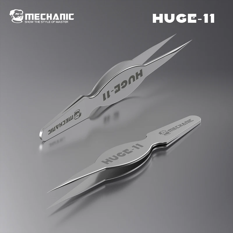 MECHANIC HUGE-11 High Hardness Wide Body Nonmagnetic Tweezers Alloy Steel Tweezer for Mobile Phone PC Repair Clamping Tools