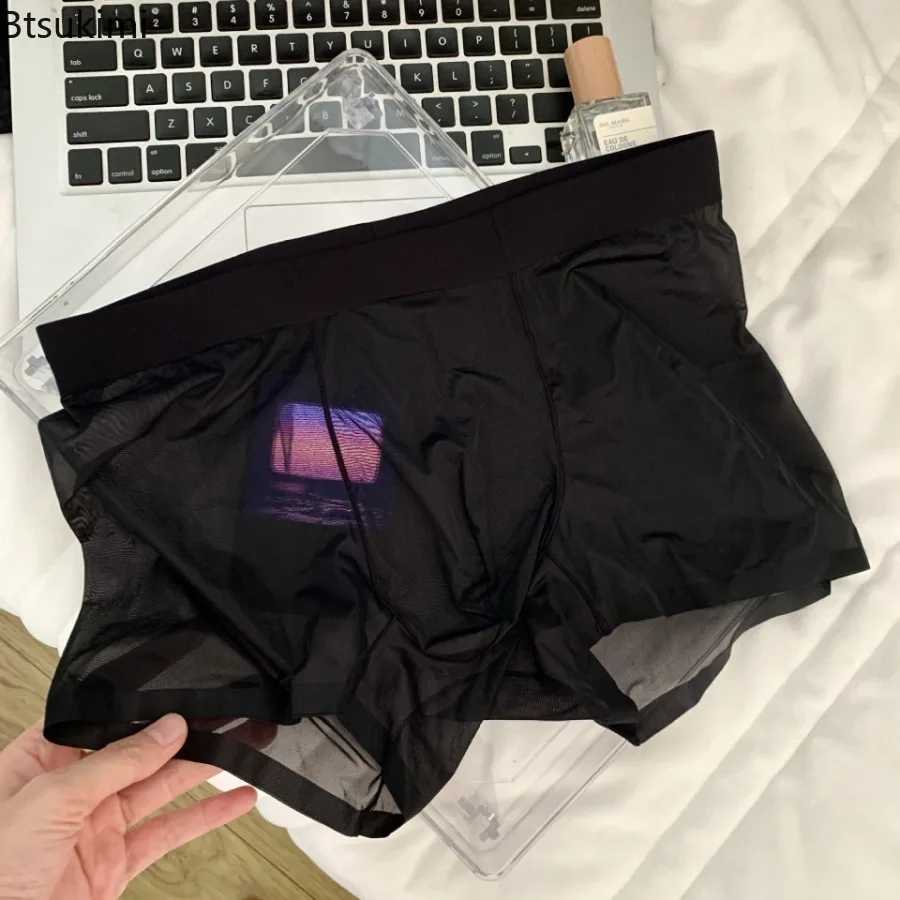 

Men's Ice Silk Panties Quick Drying Ultra-thin Boxer Shorts Mid-rise Transparent Boxers Underwear U Bulge Pouch Sexy Underpants