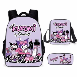 3Pcs/Set Sanrio Kuromi Waterproof School Student Backpack, Cinnamoroll Cartoon Cute Bookbag, Kawaii Girls School Supplies