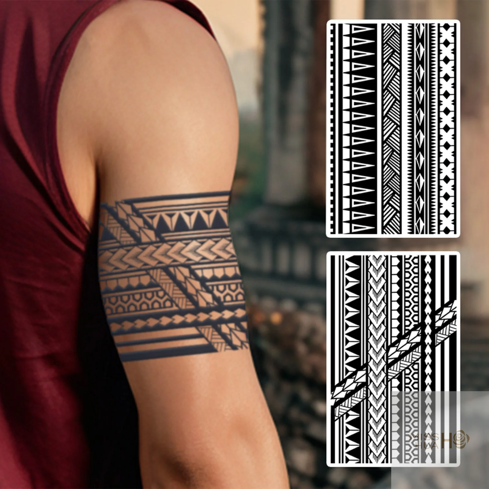 

2025 HUA HUA Geometric Pattern Bracelet Waterproof Temporary Tattoo, Lasting 1-2 Weeks, Realistic Semi-Permanent Fake Tattoo