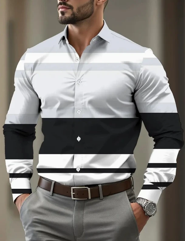 

2025 Men Casual Shirt Fashion Polka Dot Long Sleeve Elastic Four Season Male Business Shirt,