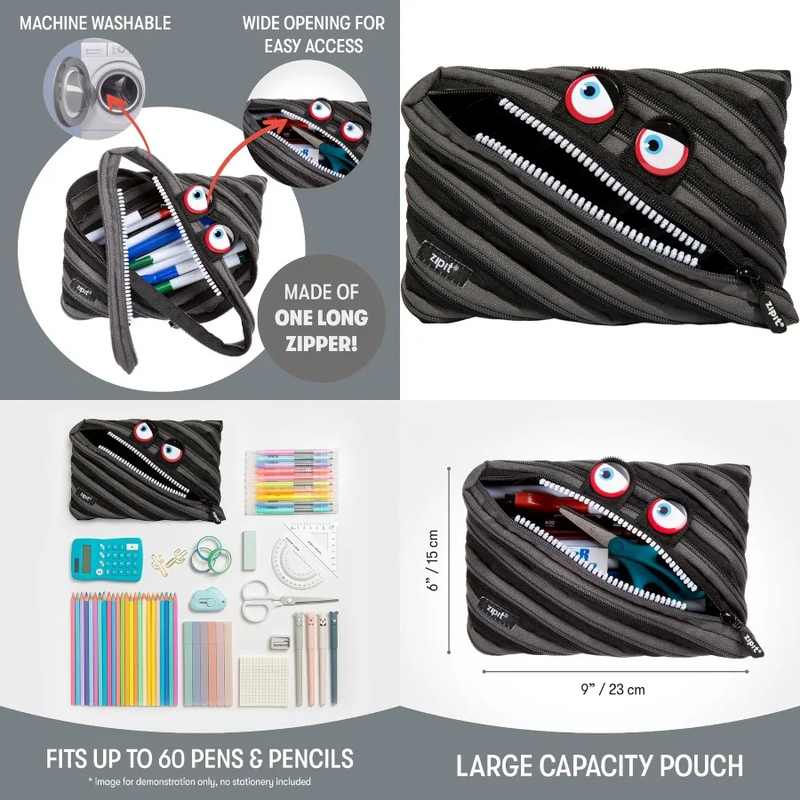 

Большой милый пенал на молнии для детей и подростков, идеально подходит для организации школьных канцелярских принадлежностей, прочный черный чехол для хранения с охранной системой