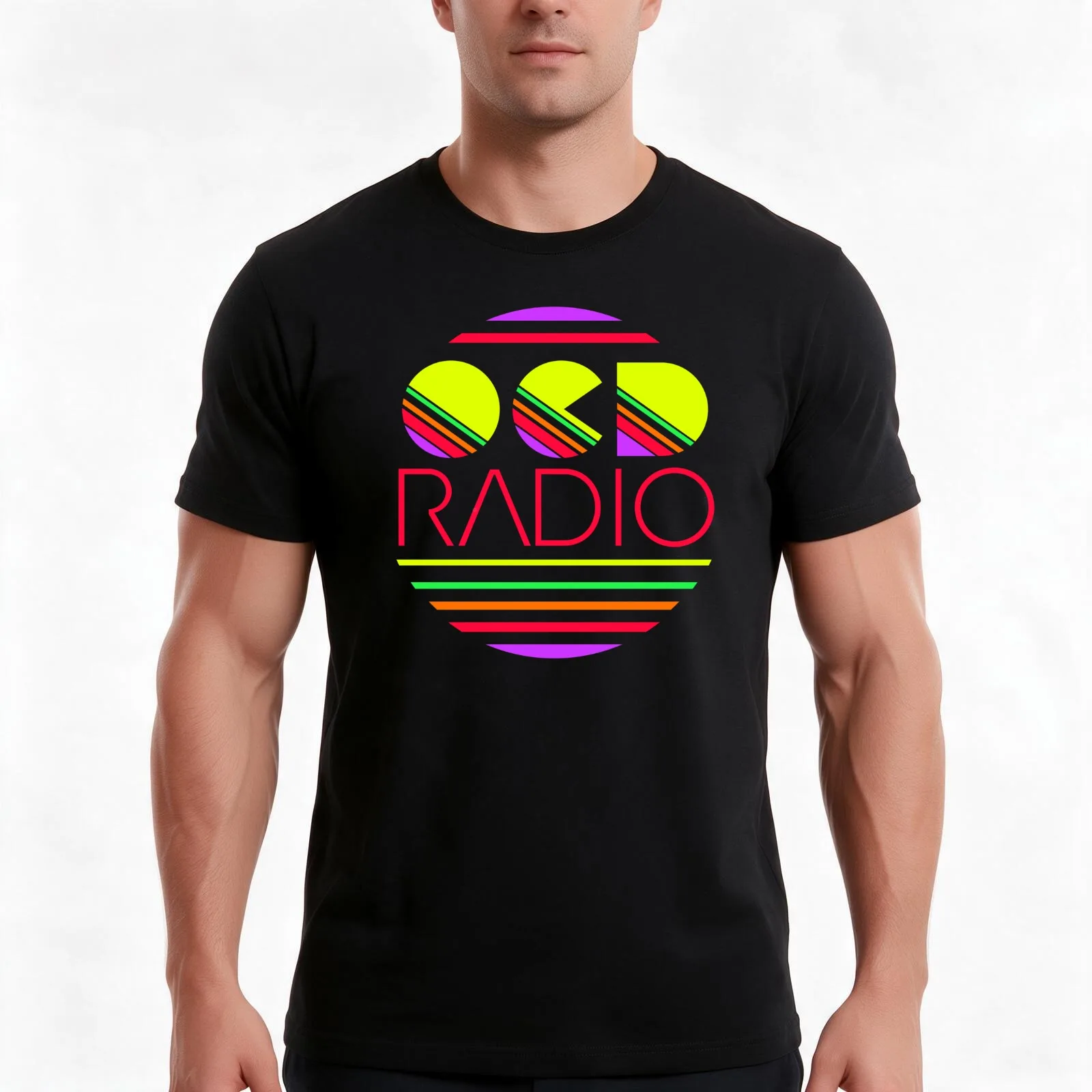 OCD Radio T-Shirt, Summer Casual Cotton Tee, Oversized Streetwear Tops, Vintage Graphic Print, Loose Fit Short Sleeve