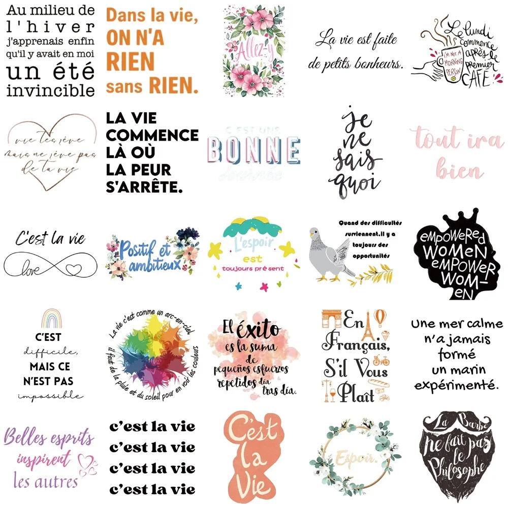10/50 pçs cor citações inspiradoras francesas palavras adesivos afirmação positiva decalques geladeira telefone pvc adesivo à prova dwaterproof água