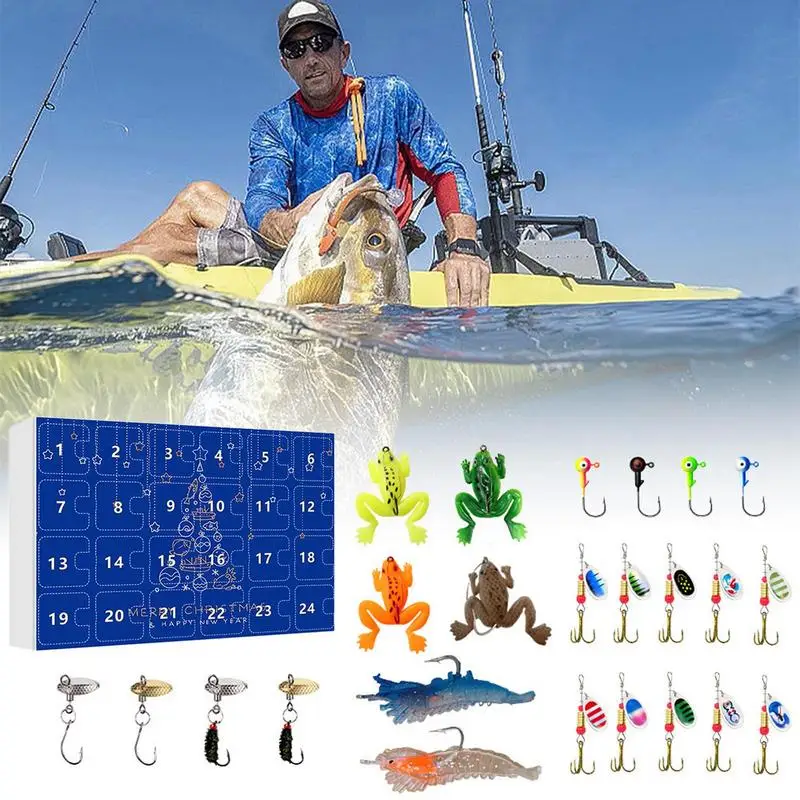 Fishing Advent Calendar Christmas Freshwater Bass Baits 24 Days Christmas Countdown Calendar Fishing Lure Kit Holiday Gifts