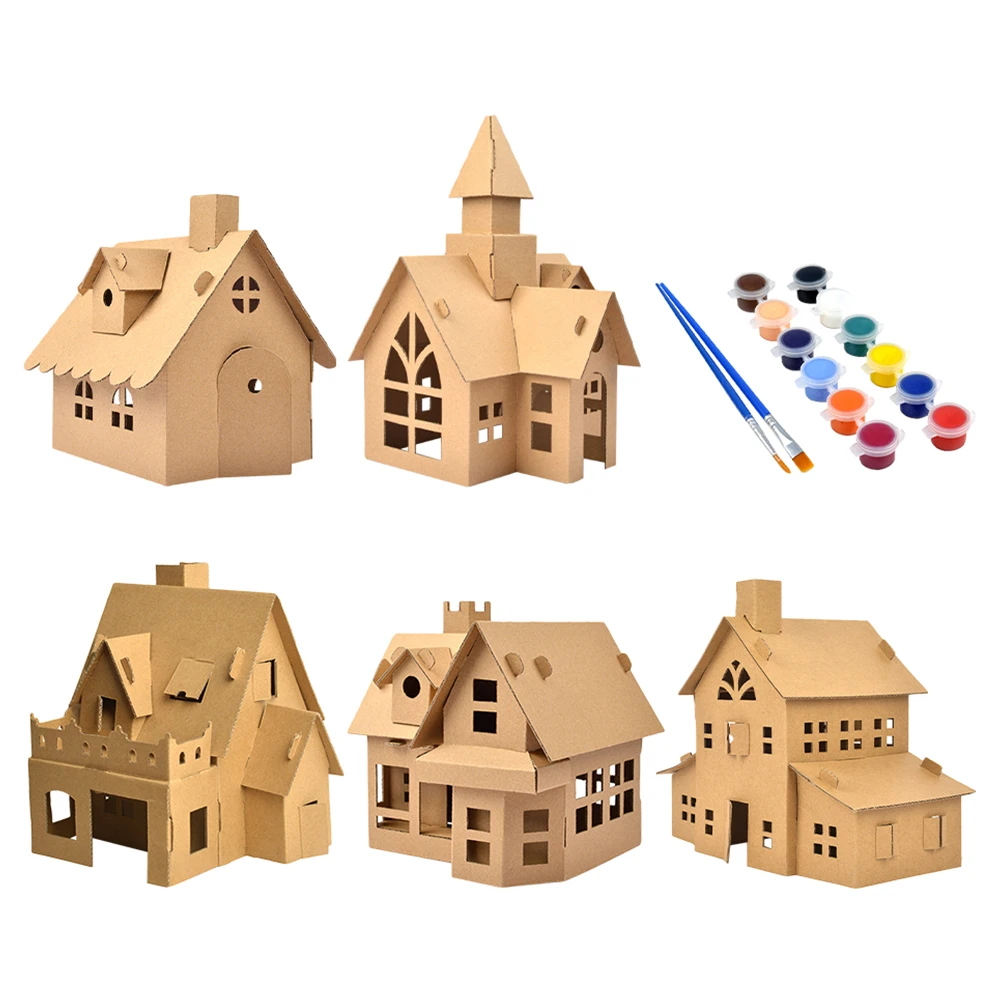 

5 set Diy For Kids Christmas Decorations Biscuit House Educational Homemade Hut Xmas Small House Festival Handmade Decoration