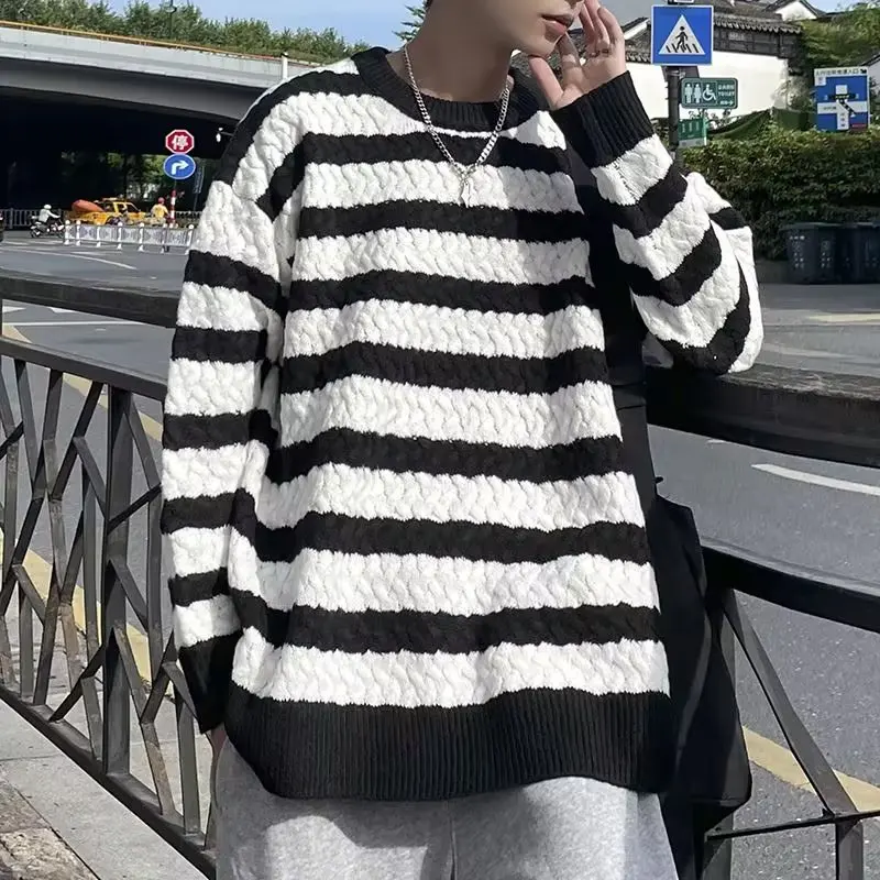 Loose Men's Knitwear Sweater Autumn Winter Korean Sle Large Size Couple Hong Kong Sle Casual Outerwear Long Sve Baseba...