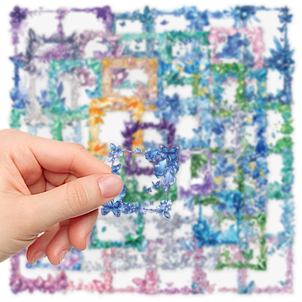 10/30/50pcs Butterfly Transparent Crystal Frame Stickers Aesthetic Waterproof Graffiti Stationery Phone Cute Decoration Sticker