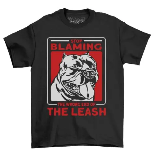 XL Bully Dog T-Shirt Wrong End Of The Leash 100% Cotton Black Shirt Custom Print