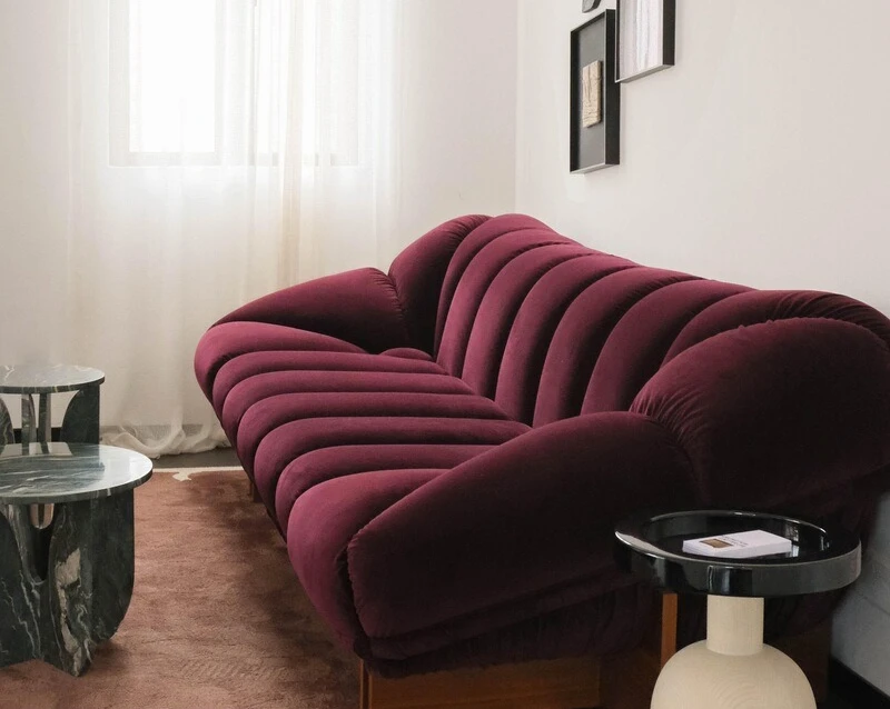 Petal module sofa, French retro art sense, velvet burgundy sofa