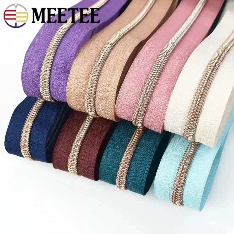 2/3/4/5M 5# RoseGold Nylon Zipper Tape Zip Sliders Bag Zippers for Sewing Zips By The Meter Repair Kit DIY Garment Accessories