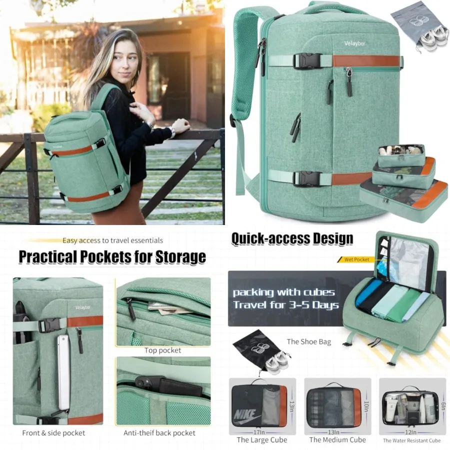 

42L Travel Backpack with 4 Packing Cubes, TSA Friendly Flight Approved Carry-On Bag, Water-Resistant Weekender Business Backpac