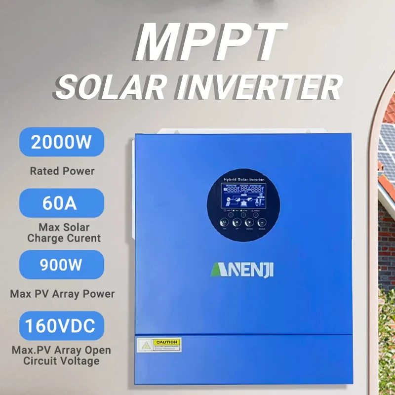 2KW 12V Hybrid Solar Inverter 230VAC Off-Grid Pure Sine Wave MPPT 60A Photovoltaic Inversor PV 30-160VDC Solar Charge Controller