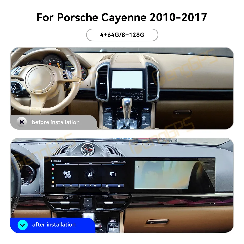 

Автомобильный радиоприемник CarPlay с двойным экраном 12,3 дюйма для Porsche Cayenne 2010-2017, мультимедийный плеер с сенсорным экраном, GPS-навигация