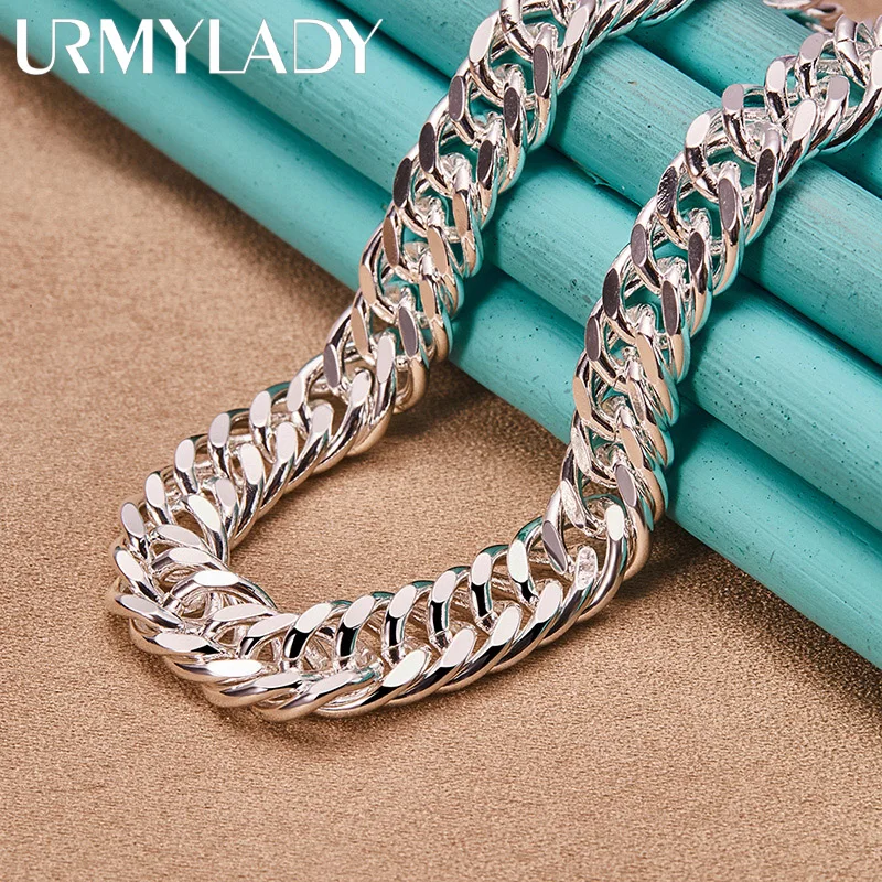 

URMYLADY 925 Sterling Silver 10mm Side Chain 20/24 Inch Necklace For Women Wedding Party Gifts Fashion Jewelry