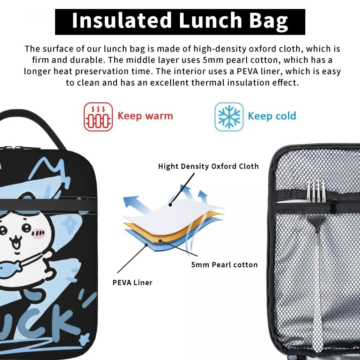 Chiikawa Luck Hachiware sac à déjeuner isolé étanche sac thermique réutilisable fourre-tout boîte à déjeuner travail voyage hommes femmes